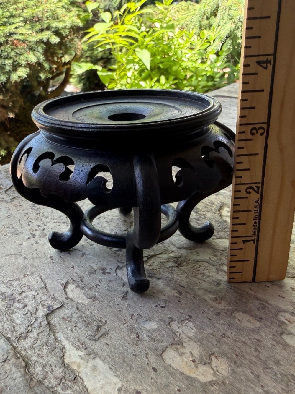 Vintage Asian Ornate Wood Pedestal Plant Stand Jar Vase Statue Display Base 3”